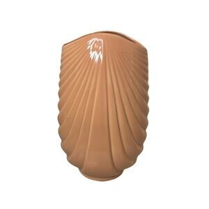 VTG Art Deco Dusty Rose Pink Ceramic Vase Ribbed Texture Fan Like Retro MCM 10.5